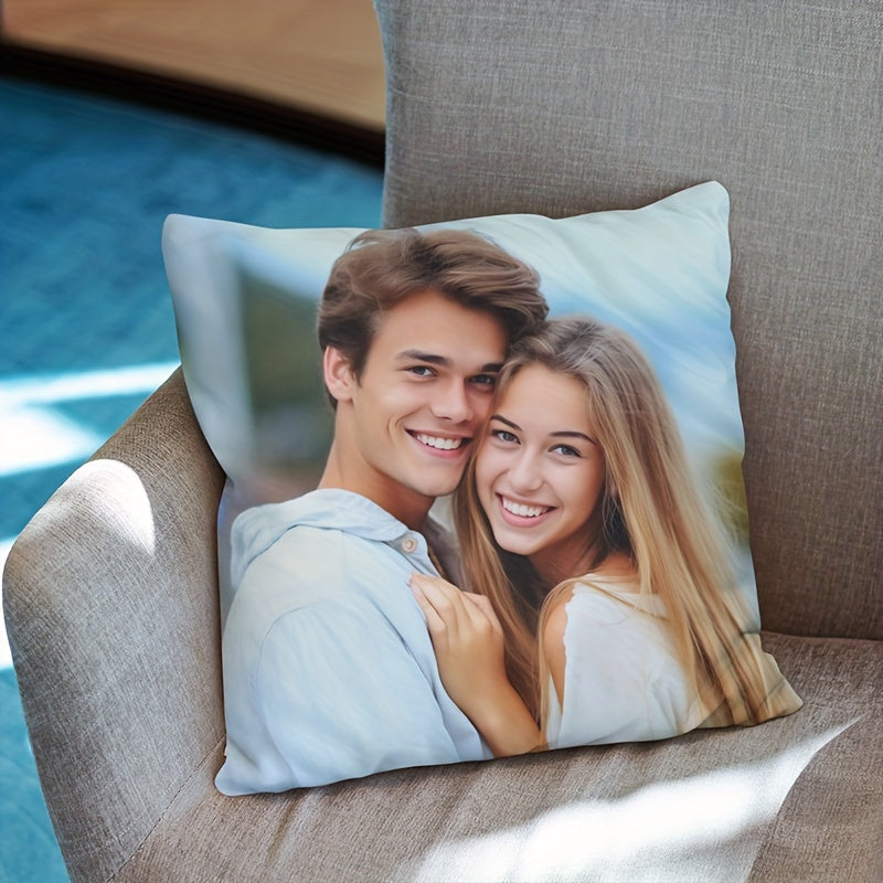 Large Custom Couple Pillow Cover - DIY Personalized Sofa Cushion Case, Modern Minimalist Design, Dual-Sided Print, No Insert Included, Polyester Fabric, Unique Home Decor for Halloween and Christmas Gifts, Pillows Decorative for Couch, Cushion Pillow,