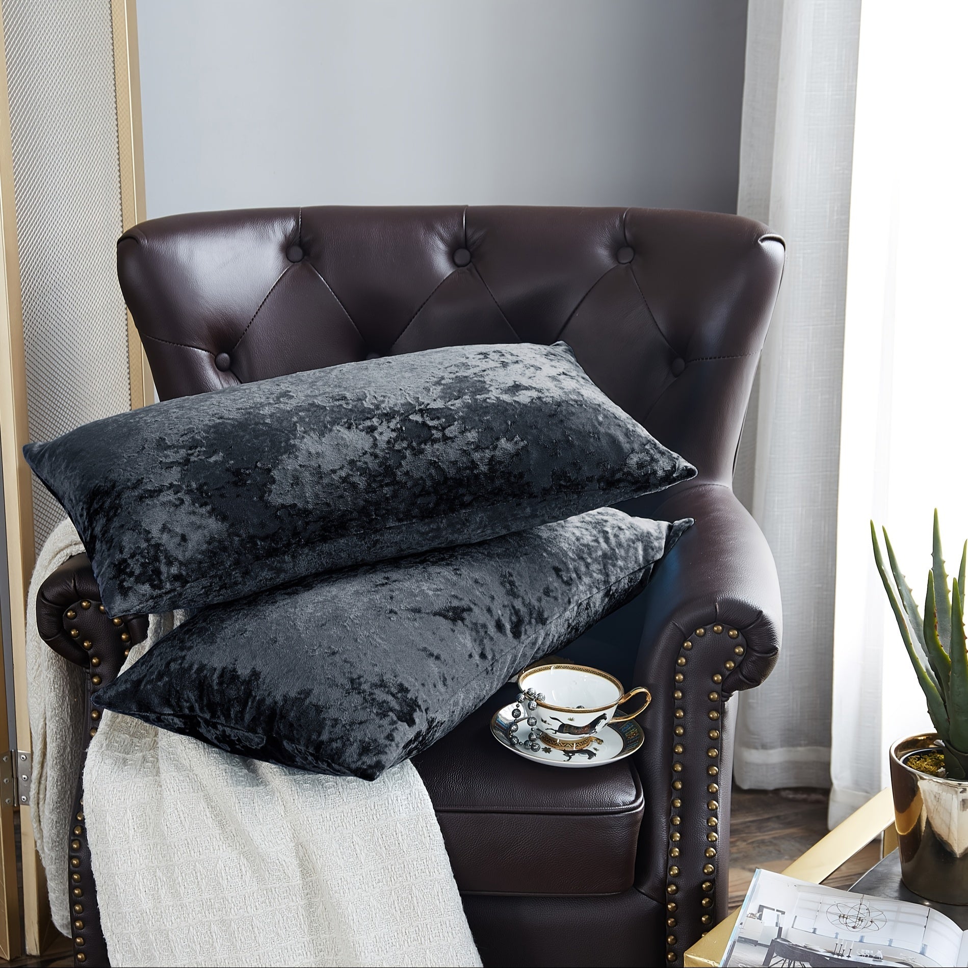 2pcs Crushed Velvet Fuzzy Soft Decorative Throw Pillow Covers Set with Double Sided (NO INSERT), Stylish Cushion Cover for Sofa Couch Chair Living Room Bedroom Decor