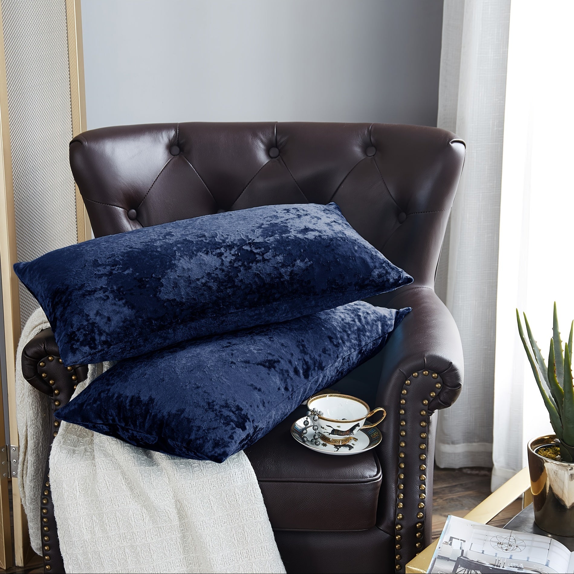 2pcs Crushed Velvet Fuzzy Soft Decorative Throw Pillow Covers Set with Double Sided (NO INSERT), Stylish Cushion Cover for Sofa Couch Chair Living Room Bedroom Decor