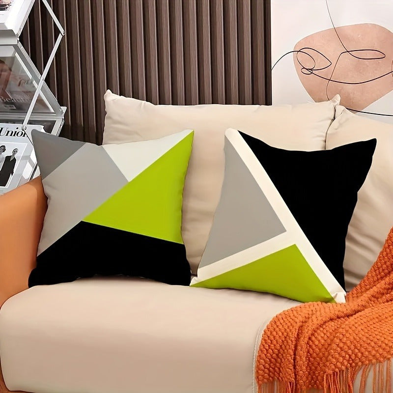 4pcs Modern Geometric Print Pillow Covers - Green Black White Gray Lime Accents, Double-Sided Soft Fabric with Zipper Closure, Hand Wash Only for Sofa Bed Living Room Bedroom Patio Car Office Decor, Pillow Covers for Living Room, Decorative Gift Item,