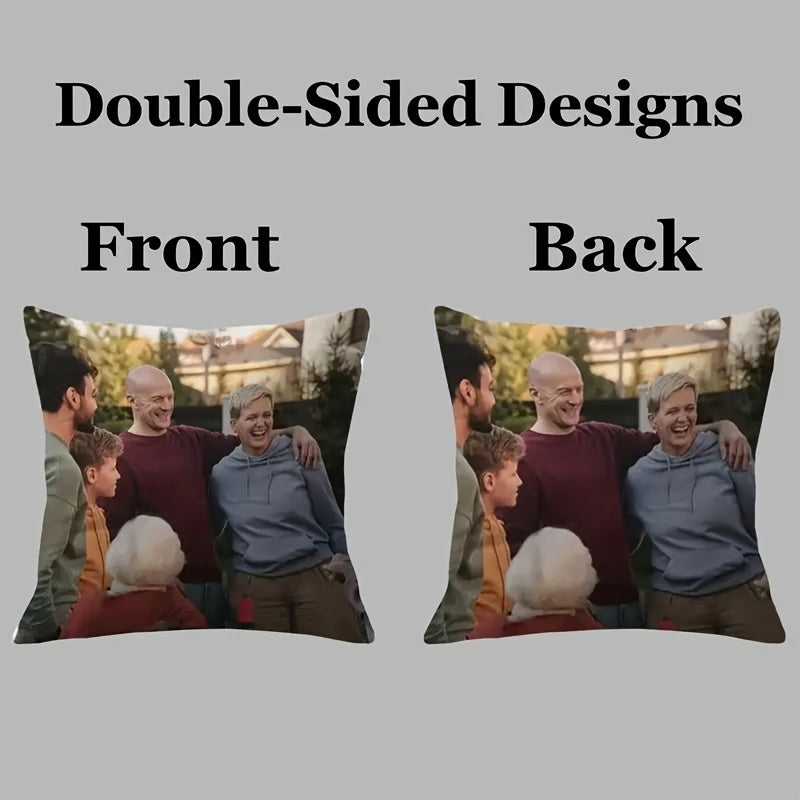 Double-Sided Custom Photo Pillow Cover - 18x18 Inches Reversible Short Plush Decorative Cushion Case with Zipper Closure, Machine Washable, Suitable for Living Room and Bedroom Décor, No Insert Included, Personalized Design, Durable Fabric