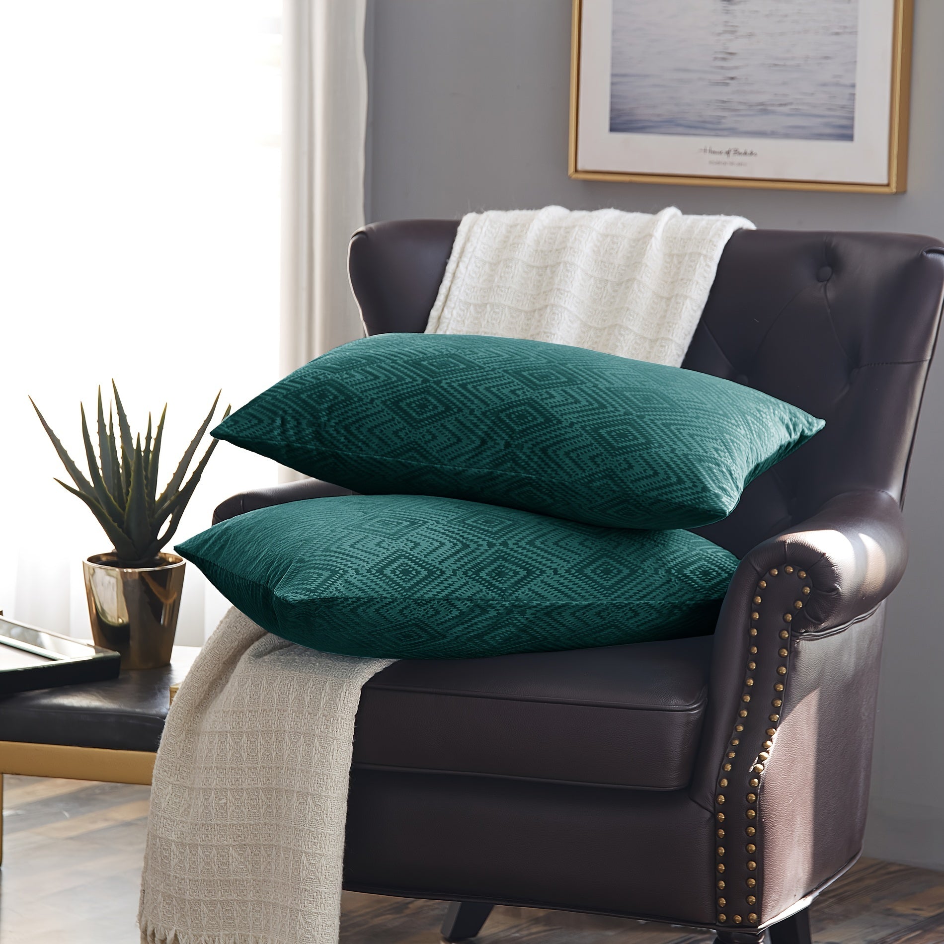 2pcs Ikat Velvet Soft Decorative Throw Pillow Covers Set with Double Sided (NO INSERT), Stylish Cushion Cover for Sofa Couch Chair Living Room Bedroom Decor