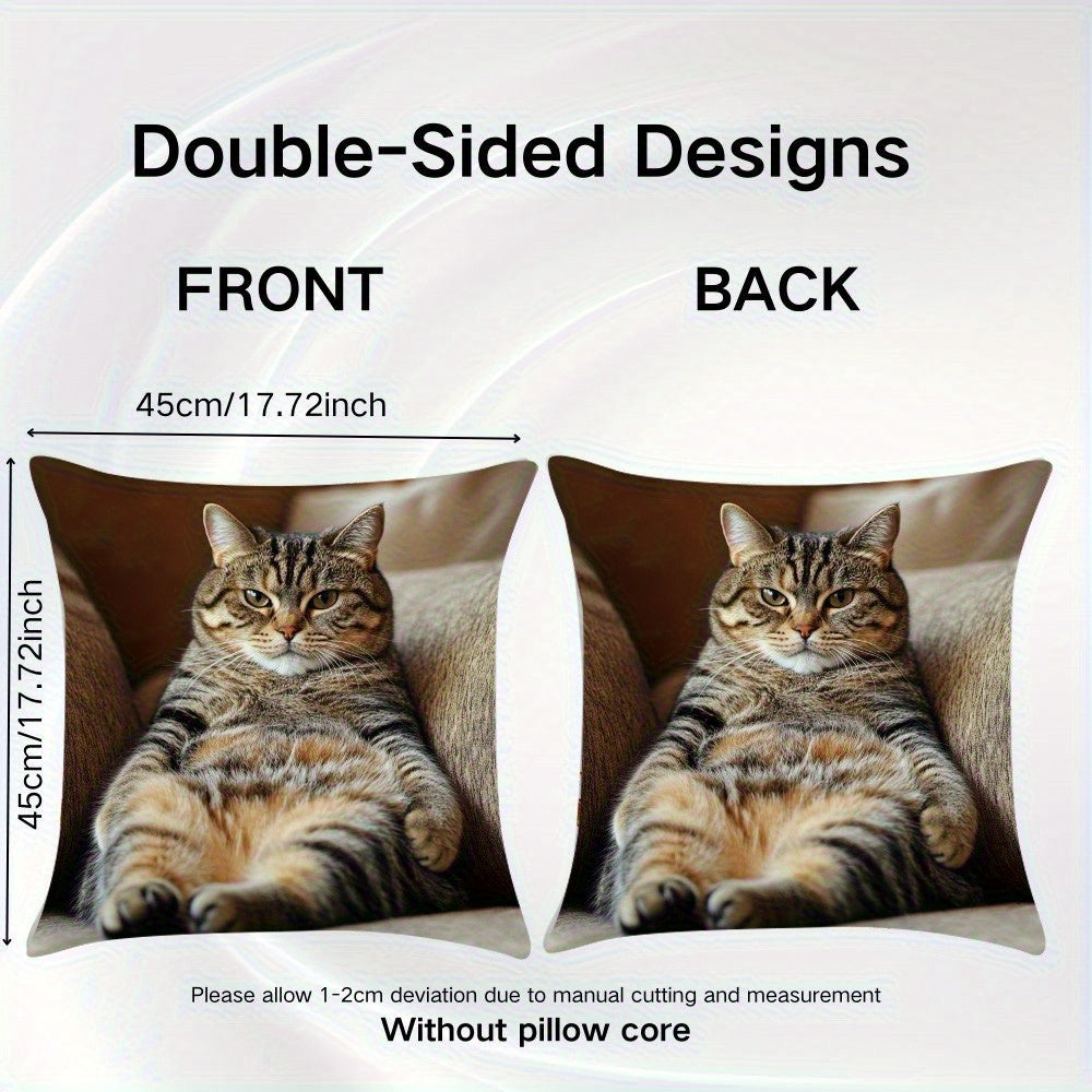 1pc 18.0x18.0inch Contemporary Lazy Cat Throw Pillow Cover - Double-Sided Print, Zipper Closure, Hand Wash Only, Polyester for Living Room, Bedroom, Sofa & Home Decor, Cat Pillow, Bedroom Accessory, Relaxed Cat Design, Smooth Texture Fabric