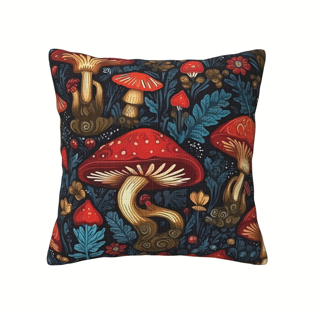 4pcs Double-Sided Printed Polyester Pillow Covers - Enchanted Forest & Mushroom Design, Vibrant Colors, Zipper Closure, Machine Washable for Sofa, Bed, Car, Modern & Farmhouse Decor, Sofa Accessories, Bedroom Enhancement, Easy Care Fabric, Detailed