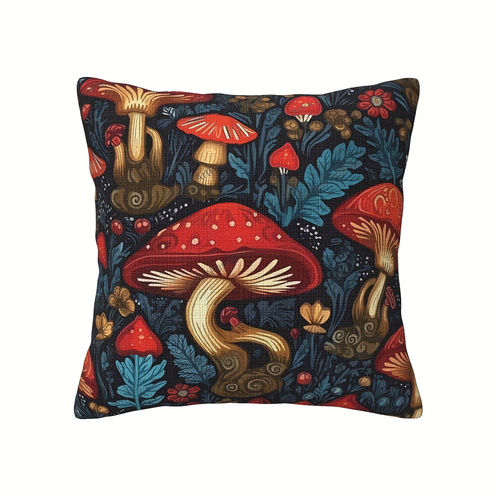 4pcs Double-Sided Printed Polyester Pillow Covers - Enchanted Forest & Mushroom Design, Vibrant Colors, Zipper Closure, Machine Washable for Sofa, Bed, Car, Modern & Farmhouse Decor, Sofa Accessories, Bedroom Enhancement, Easy Care Fabric, Detailed