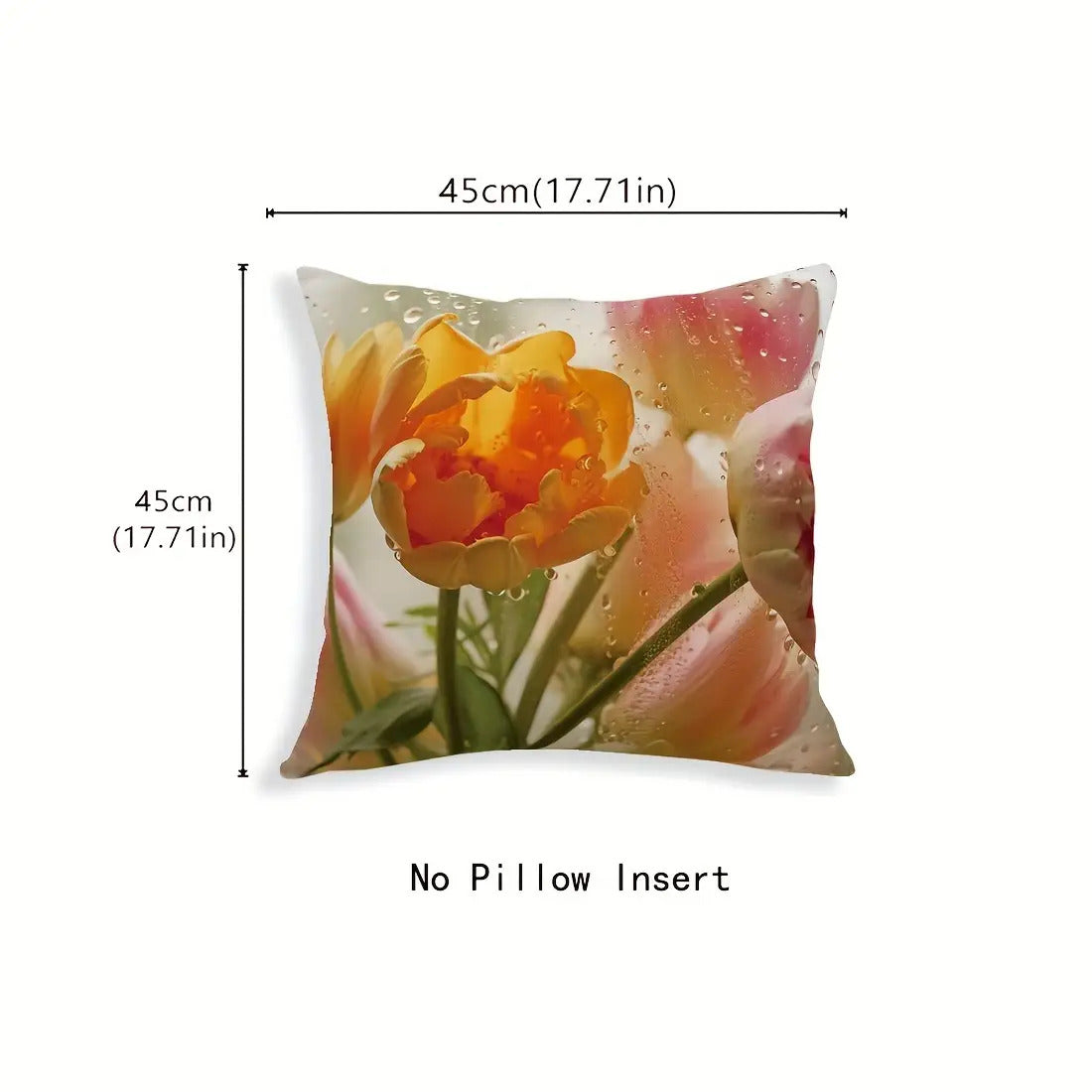 4pcs 17.72X 17.72Inch After The Rain Glass Flower Peach Skin Pillow Four-Piece Set Car Cushion Cover Living Room Sofa Bedroom Pillow Bedside Backrest Pillowcase Home Decoration Pillow Coreless Double-Sided Printing