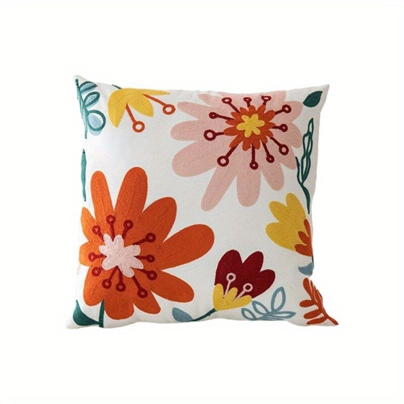 4 Pack Floral Embroidered Throw Pillow Covers - Double-Sided Printed Polyester Pillowcases with Zipper Closure, 4 Unique Vibrant Floral Patterns, Machine Washable for Living Room, Bedroom, Sofa Decor, Embroidered Pillow Covers, Home Decor, Contemporary