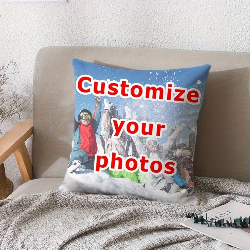 1pc Photo Pillowcase - Double Sided Printed 18x18 Inch Reversible Short Plush Decorative Cushion Cover with Zipper Closure, Machine Washable for Living Room Bedroom Decor (Without Inner Core), Pillow, Bedroom Accessories, Zipper