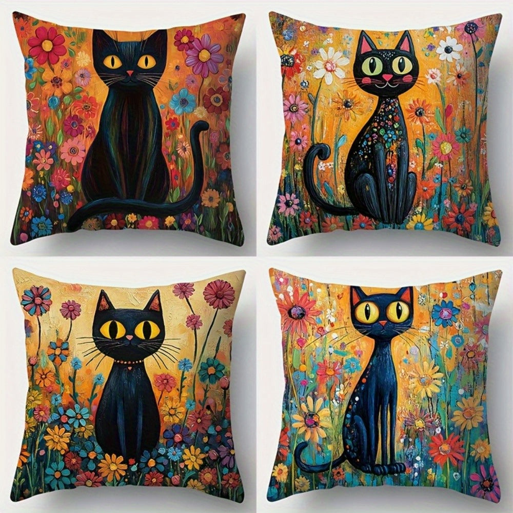 4pcs of Modern Fantasy Style Pillowcase Design Printed Pattern Zipper Pillowcase-Double-Sided Polyester Printed Pattern Zipper Closed Home Decoration Living Room, Bedroom And Sofa Home Decoration (Not Included in The Pillow)
