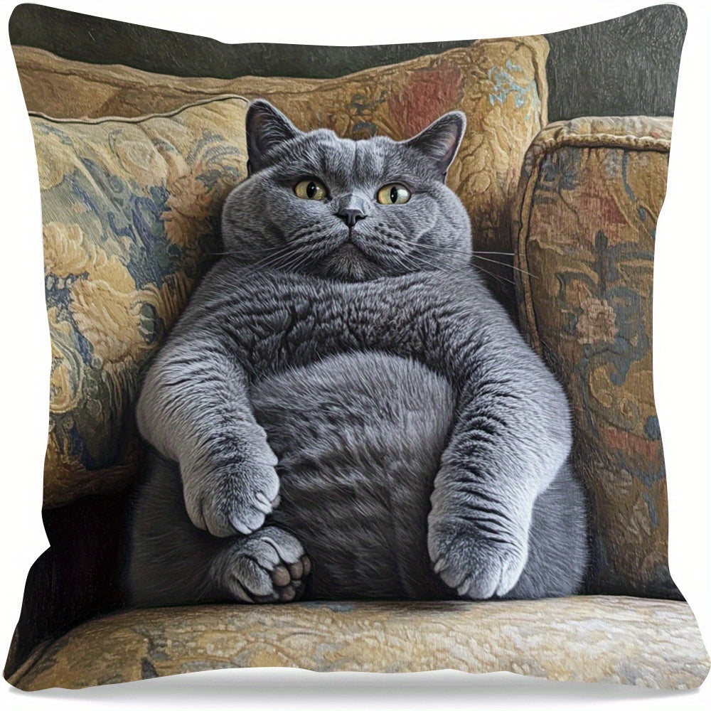 Cozy Cat Print Pillowcase for Sofa - Double-Sided, Soft & Easy to Clean, Zipper Closure, Perfect for Living Room & Bedroom Decor, Machine Washable, Polyester 100, Decorative Pillows