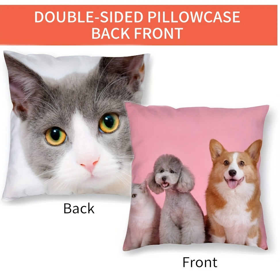 [Custom Pet Pillow] 1pc Custom Double-Sided Personalized Pillowcase | Cat & Dog Photo Print, Industrial Style Home Decor, Machine Washable Zipper Closure | Unique Gift for Pet Lovers, Anniversary, Birthday, Valentine's Day