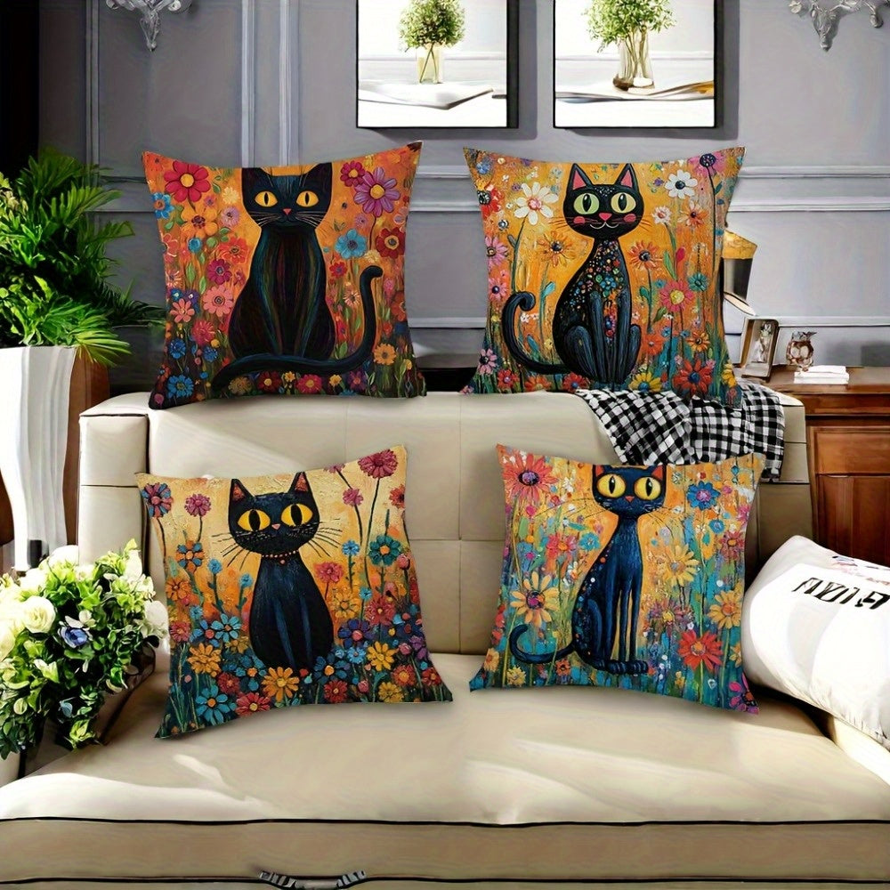 4pcs of Modern Fantasy Style Pillowcase Design Printed Pattern Zipper Pillowcase-Double-Sided Polyester Printed Pattern Zipper Closed Home Decoration Living Room, Bedroom And Sofa Home Decoration (Not Included in The Pillow)