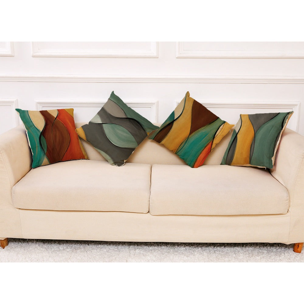 4pcs Abstract Geometric Print Zipper Pillow Covers - Double-Sided Polyester, Vibrant Colorful Design for Living Room, Bedroom, Sofa Decor (No Insert), Decorative Pillows | Modern Home Decor | Zipper Closure, Decorative Pillows for Living Room
