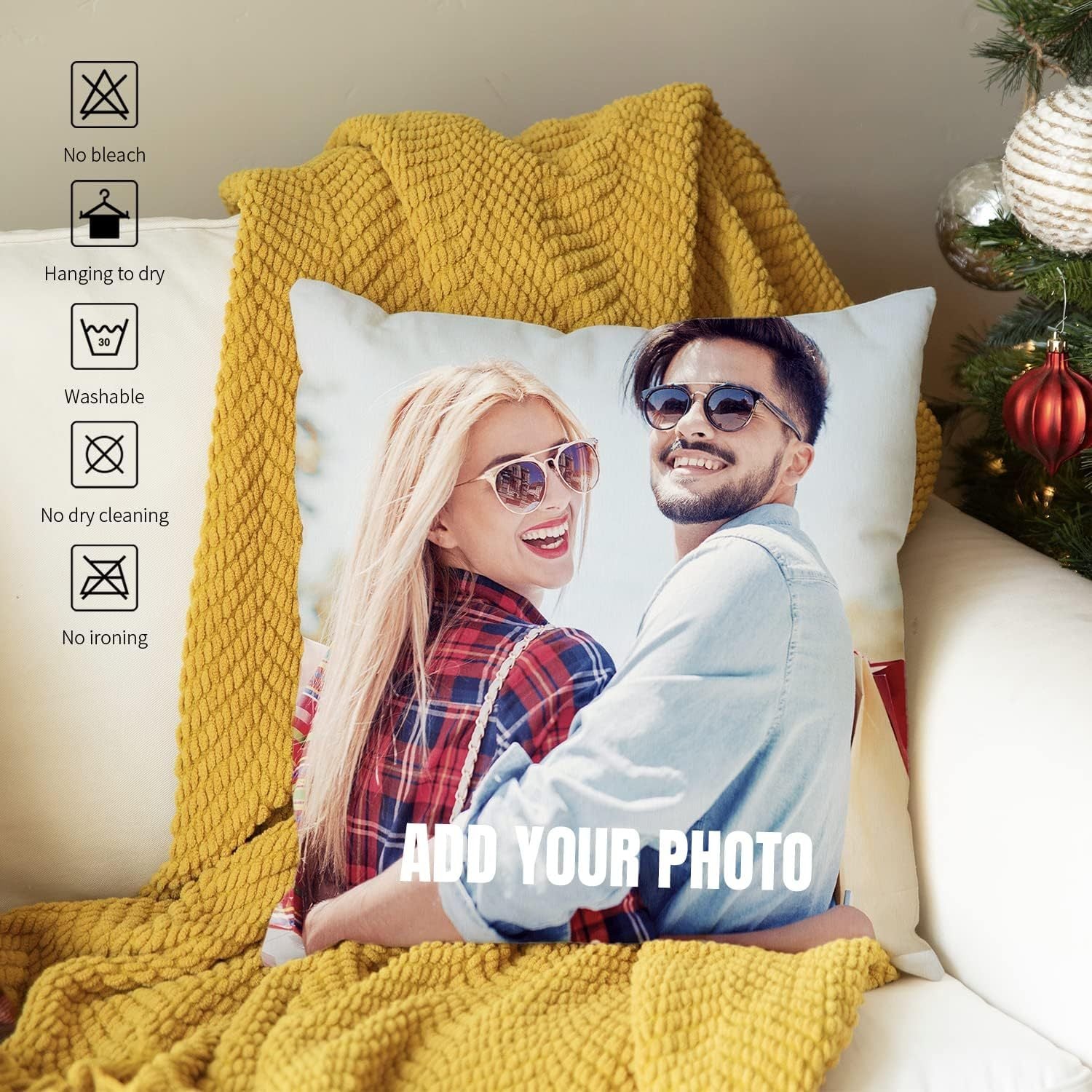 1pc Personalized Photo Pillow - Custom Couple, Pet Portrait, or Text - Dual-Sided Printing with Matching Back - Valentine's, Anniversary, Birthday Gift - Removable Zipper Closure - Machine Washable Polyester Cushion Case - Fits 18x18 Inserts - Home Decor