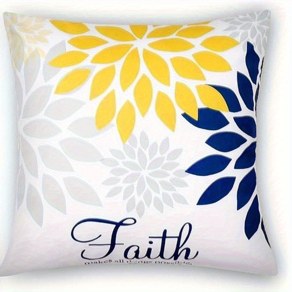 4pcs of Yellow And Navy Blue Floral Pattern Design Printed Zipper Pillowcase-Double-Sided Polyester Printed Pattern Zipper Closure Home Decoration Living Room, Bedroom And Sofa Home Decoration (Not Included in The Pillow)