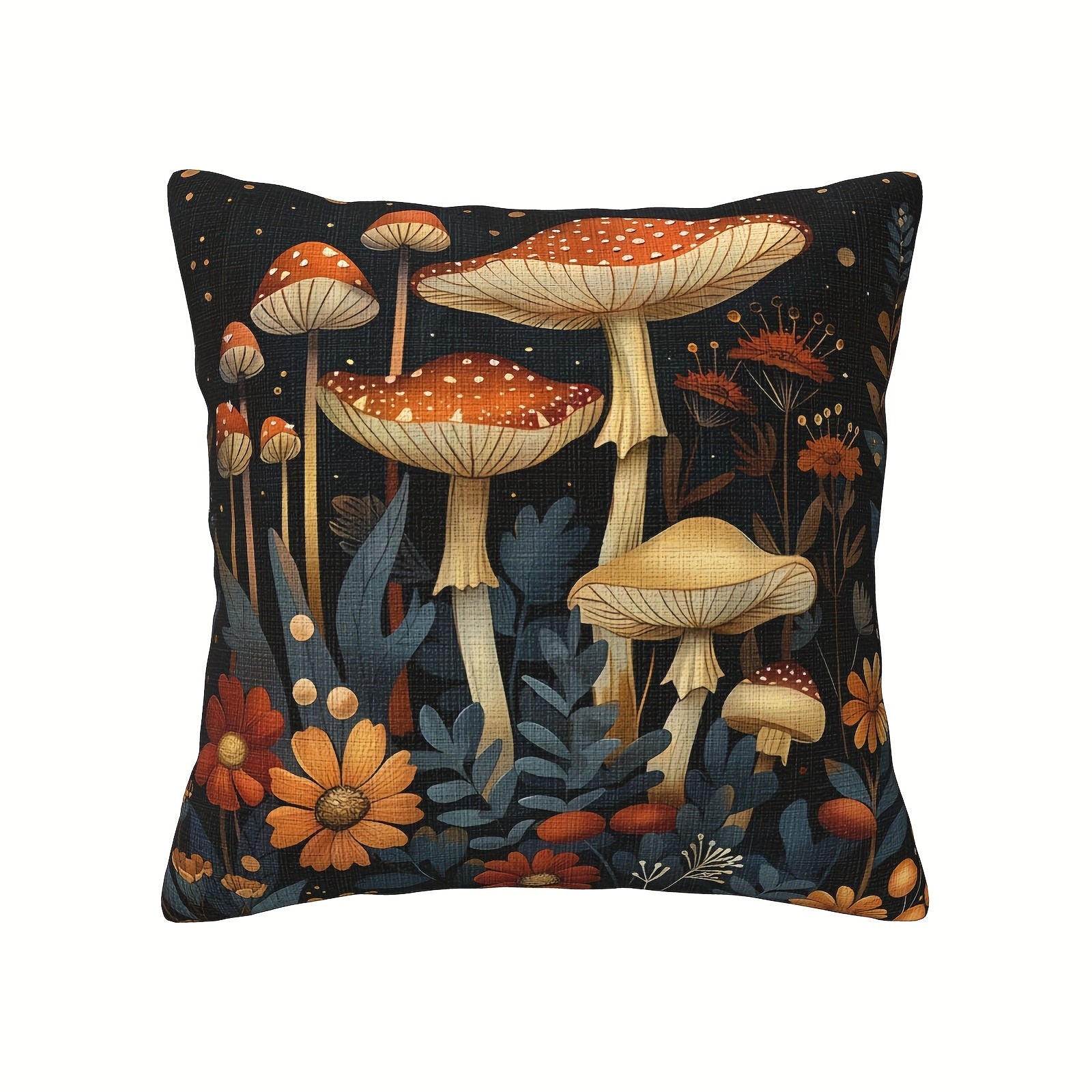 4pcs Double-Sided Printed Polyester Pillow Covers - Enchanted Forest & Mushroom Design, Vibrant Colors, Zipper Closure, Machine Washable for Sofa, Bed, Car, Modern & Farmhouse Decor, Sofa Accessories, Bedroom Enhancement, Easy Care Fabric, Detailed