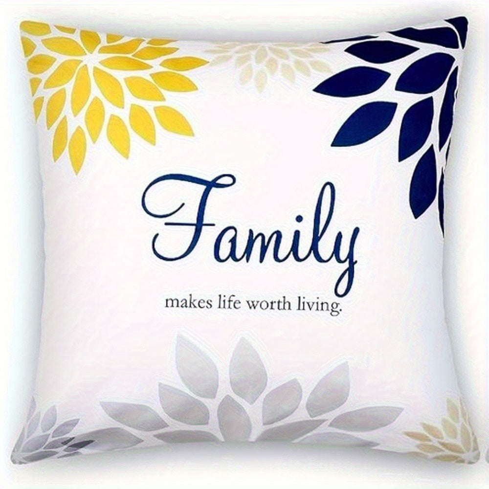 4pcs of Yellow And Navy Blue Floral Pattern Design Printed Zipper Pillowcase-Double-Sided Polyester Printed Pattern Zipper Closure Home Decoration Living Room, Bedroom And Sofa Home Decoration (Not Included in The Pillow)