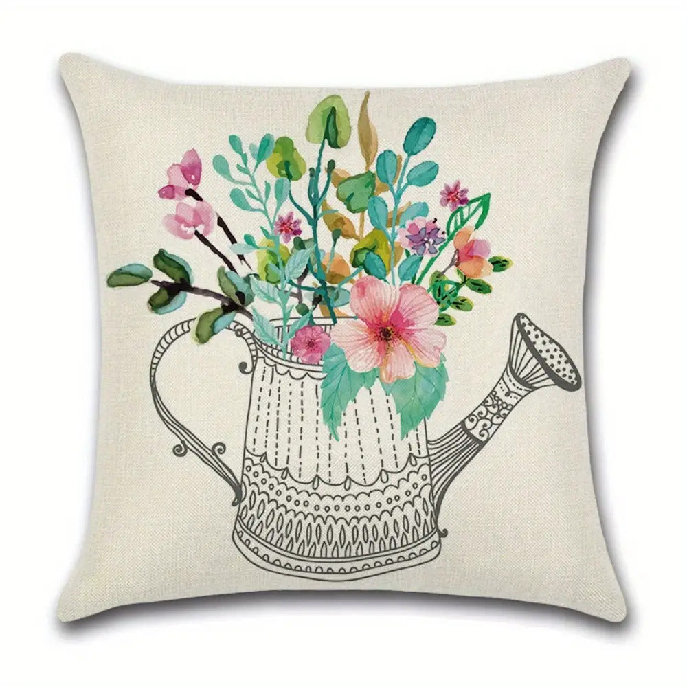 4pcs Floral & Vintage Car Printed Pillow Covers - Double-Sided Polyester Zipper Closure Cushion Cases, Machine Washable Contemporary Home Decor for Living Room, Bedroom, Sofa (Pillow Inserts Not Included)