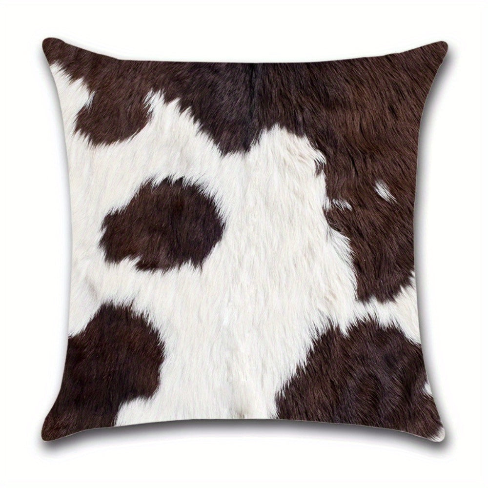 4pcs Cow Print Spotted Pattern Zipper Pillow Covers - Double-Sided Polyester, Brown & White Design for Living Room, Bedroom, and Sofa Decor (No Insert), Decorative Pillows | Contemporary Style | Zipper Closure, Decorative Pillows for Living Room