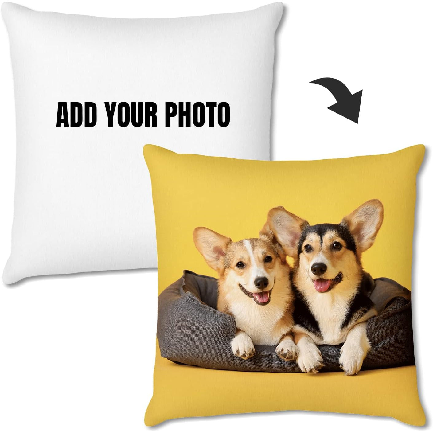 1pc Personalized Photo Pillow - Custom Couple, Pet Portrait, or Text - Dual-Sided Printing with Matching Back - Valentine's, Anniversary, Birthday Gift - Removable Zipper Closure - Machine Washable Polyester Cushion Case - Fits 18x18 Inserts - Home Decor