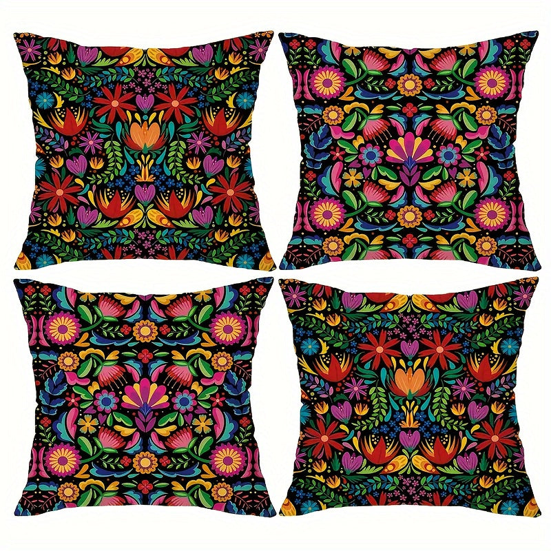 4pcs Set of Soft Polyester Fabric Pillows with Dead Flower and Leaf Pattern, Zipper Closure, Machine Washable, Suitable for Home Living Room Bedroom Corridor Sofa Bed Car Decoration, Double-sided Printing, Pillow Core Not Included, Mother'S Day Gi
