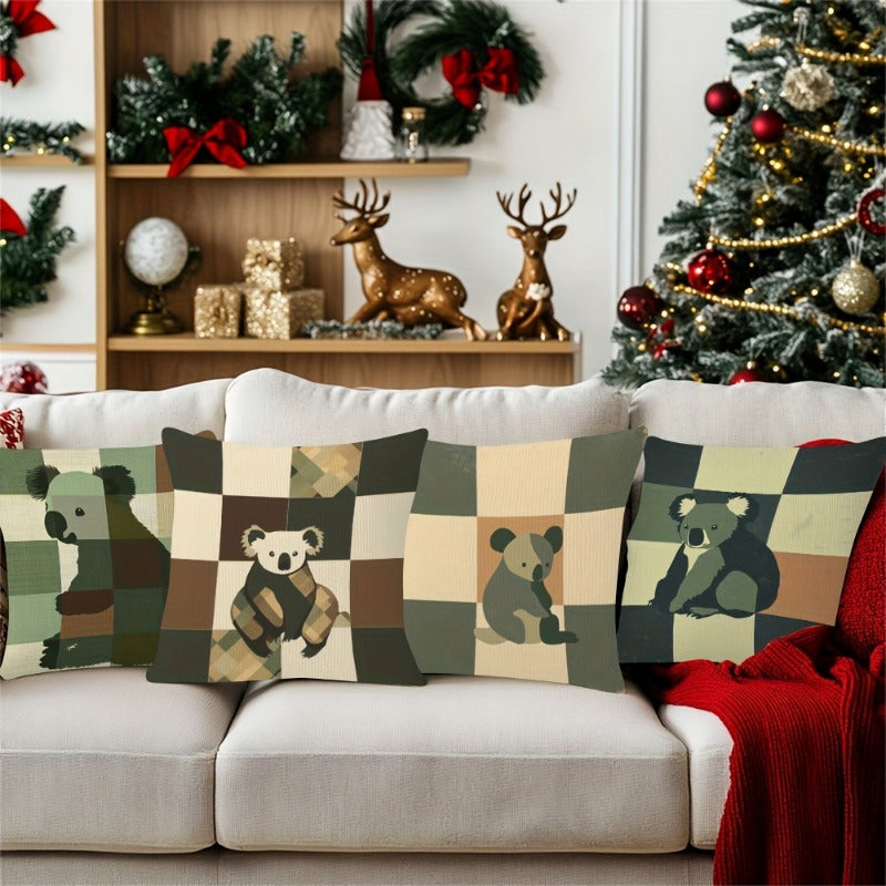 4pcs Vintage Koala Pillow Covers - Double-Sided Printed Koala Silhouettes, Zipper Closure, Machine Washable - for Living Room, Bedroom, Sofa, Car Decor - Modern Farmhouse, Minimalist, Bohemian Home Decoration - No Insert Needed - Perfect Housewarming