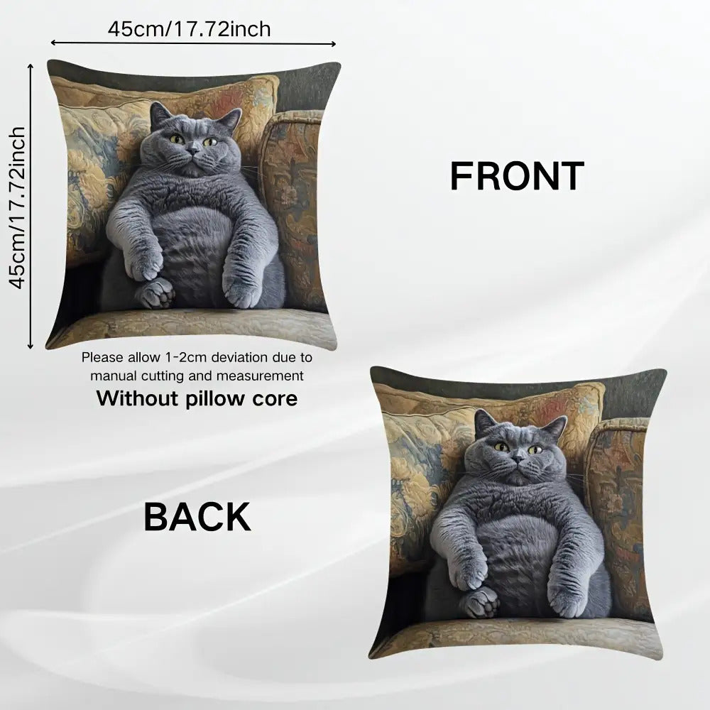 1pc British Shorthair Cat Cushion Cover - Gray, Dual-Sided Printed Pillow Case with Zipper Closure, Soft Decorative Pillowcase for Sofa, Living Room, Bedroom - Pet Lover Home Decor Gift, Vintage Aesthetic, Easy Care Fabric, Interior Design Fans