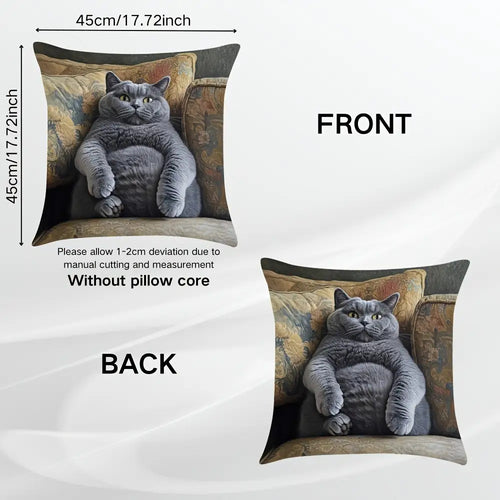 1pc British Shorthair Cat Cushion Cover - Gray, Dual-Sided Printed Pillow Case with Zipper Closure, Soft Decorative Pillowcase for Sofa, Living Room, Bedroom - Pet Lover Home Decor Gift, Vintage Aesthetic, Easy Care Fabric, Interior Design Fans