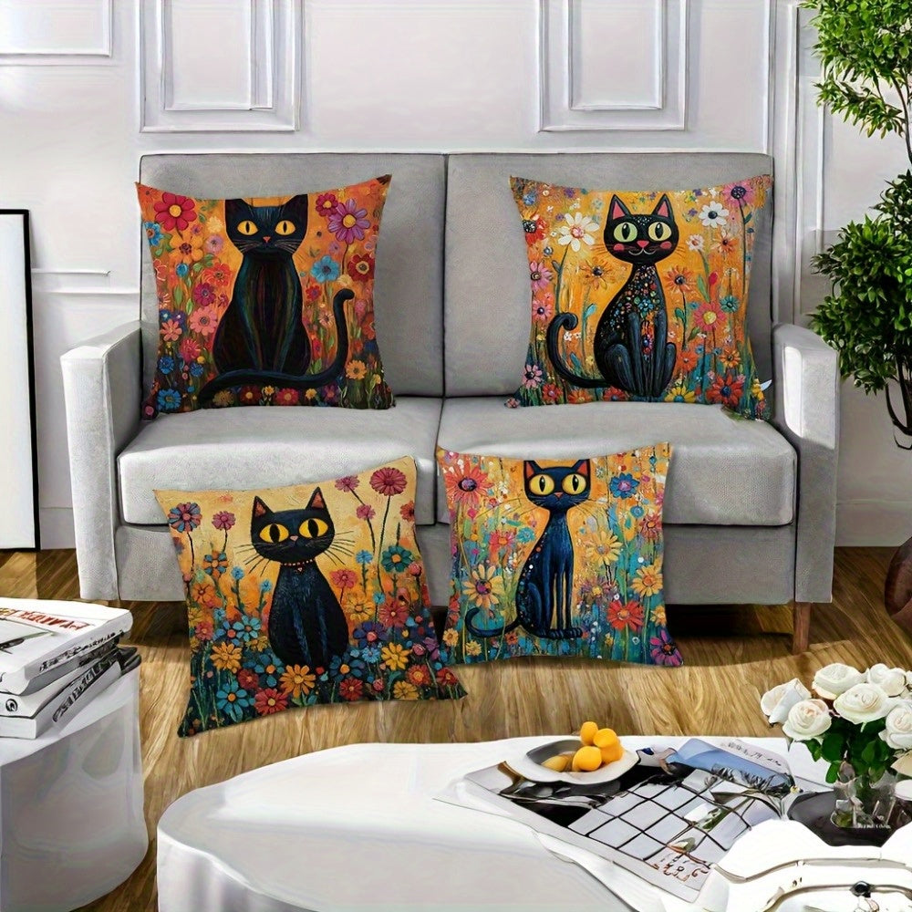 4pcs of Modern Fantasy Style Pillowcase Design Printed Pattern Zipper Pillowcase-Double-Sided Polyester Printed Pattern Zipper Closed Home Decoration Living Room, Bedroom And Sofa Home Decoration (Not Included in The Pillow)