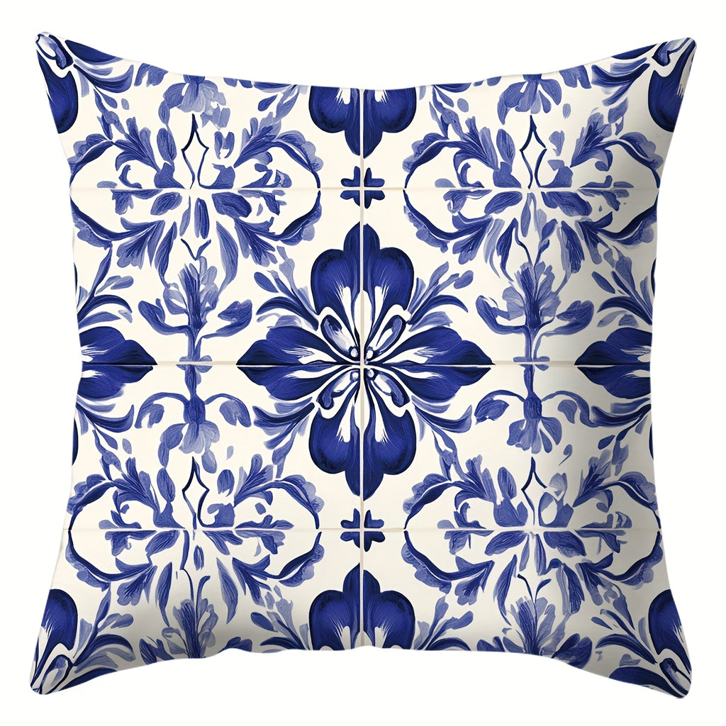 4pcs, blue and white porcelain style, geometric pattern pillowcases, warm and comfortable, beautiful and practical, 17.72 inches * 17.72 inches, suitable for home sofa decoration, home accessories, bedroom zipper pillowcases (double-sided printin
