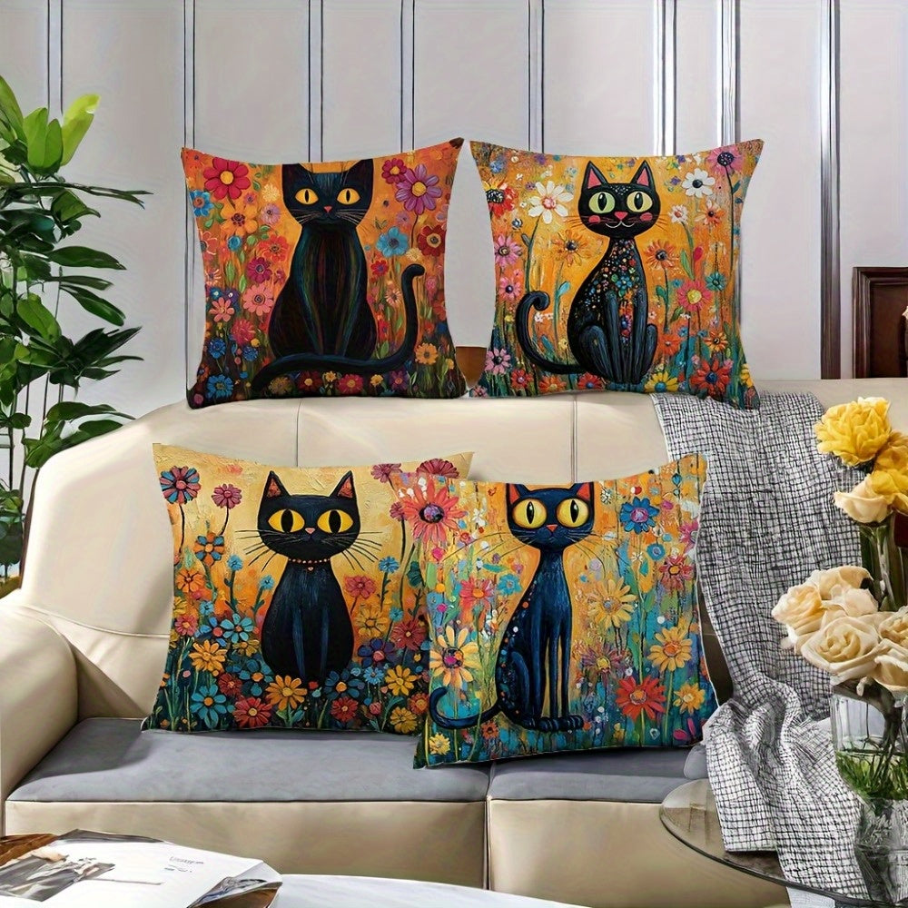 4pcs of Modern Fantasy Style Pillowcase Design Printed Pattern Zipper Pillowcase-Double-Sided Polyester Printed Pattern Zipper Closed Home Decoration Living Room, Bedroom And Sofa Home Decoration (Not Included in The Pillow)