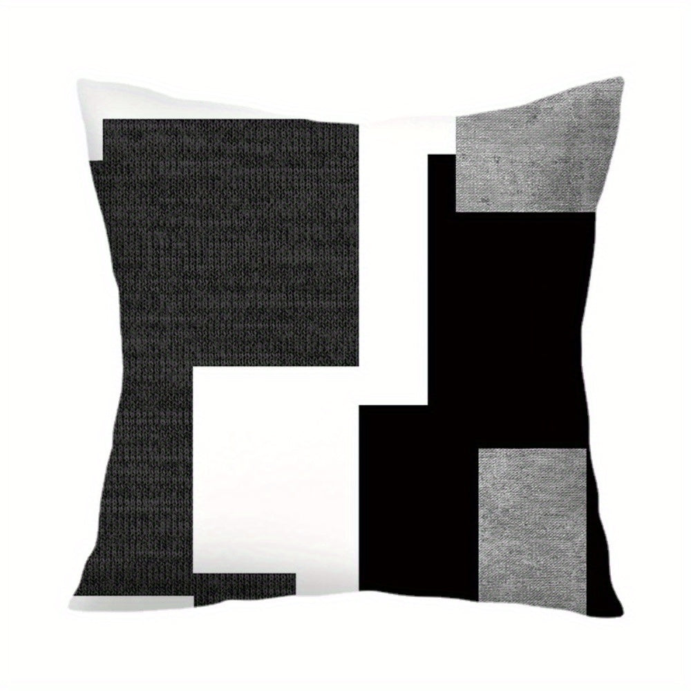 Black 4pcs Geometric Pattern Design Printed Zipper Pillowcase - Double-Sided Polyester Printed Pattern Zipper Closed Home Decoration for Living Room, Bedroom and Sofa (Pillow Not Included)