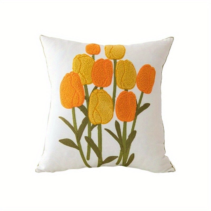 4 Pack Floral Embroidered Throw Pillow Covers - Double-Sided Printed Polyester Pillowcases with Zipper Closure, 4 Unique Vibrant Floral Patterns, Machine Washable for Living Room, Bedroom, Sofa Decor, Embroidered Pillow Covers, Home Decor, Contemporary