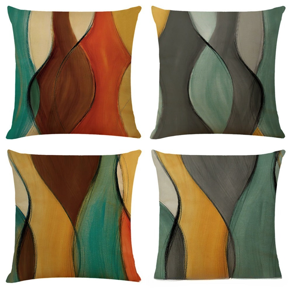 4pcs Abstract Geometric Print Zipper Pillow Covers - Double-Sided Polyester, Vibrant Colorful Design for Living Room, Bedroom, Sofa Decor (No Insert), Decorative Pillows | Modern Home Decor | Zipper Closure, Decorative Pillows for Living Room